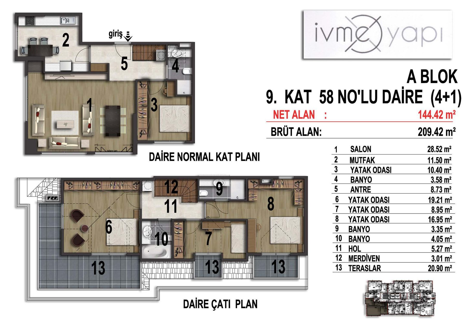 4+1 dubleks kat planı